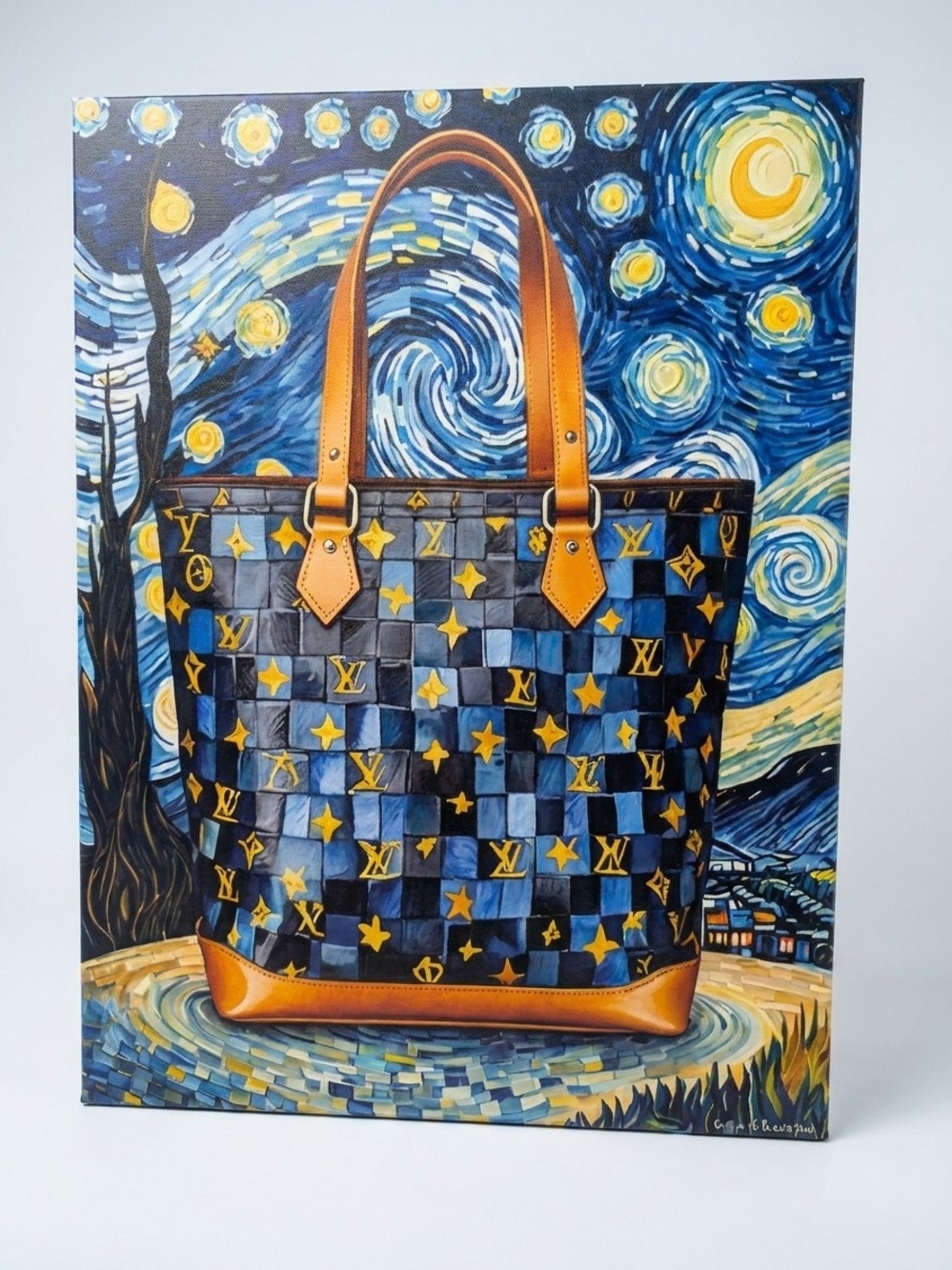 Lux Stamped Navy & Tan Tote Bag